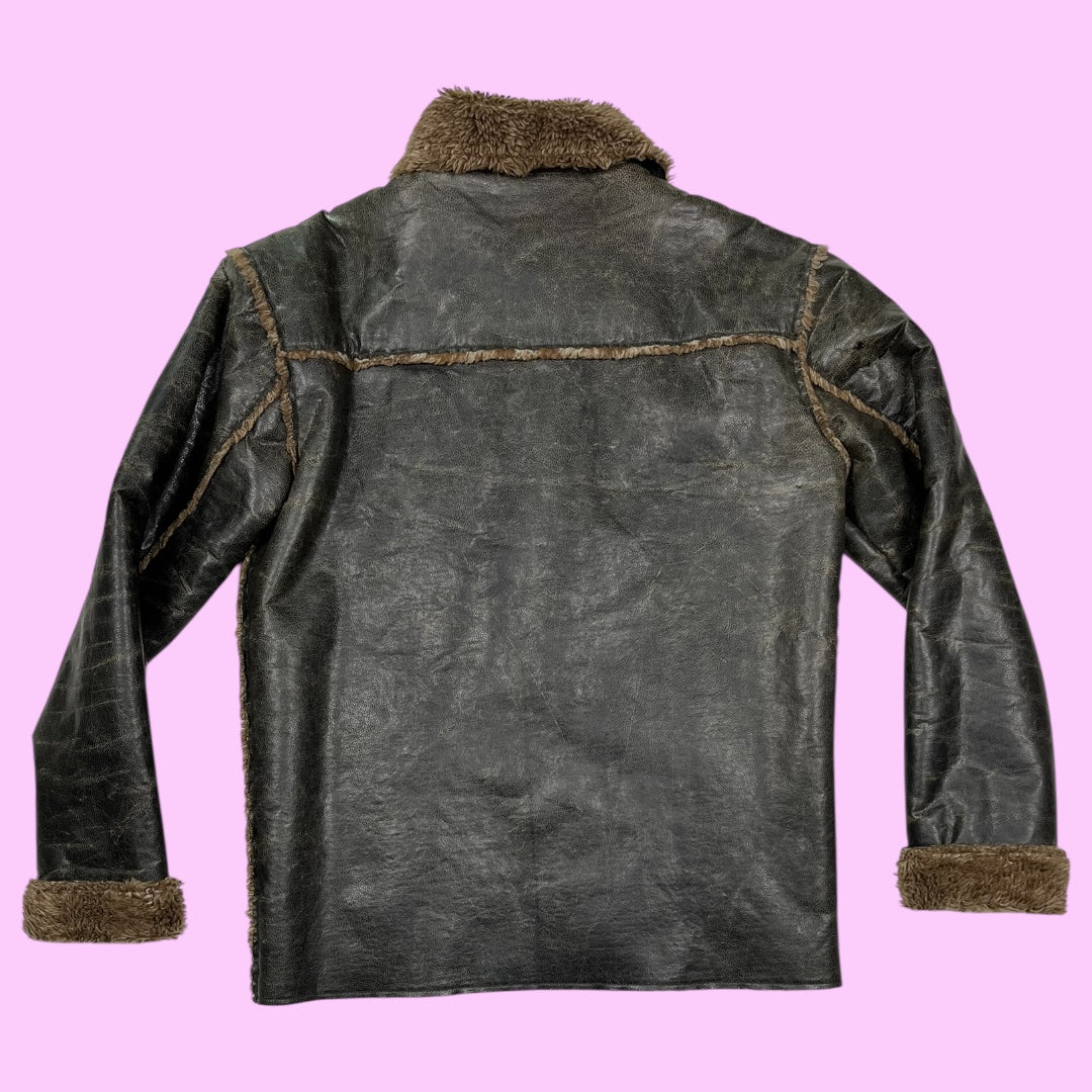 Vintage faux fur leather jacket - M