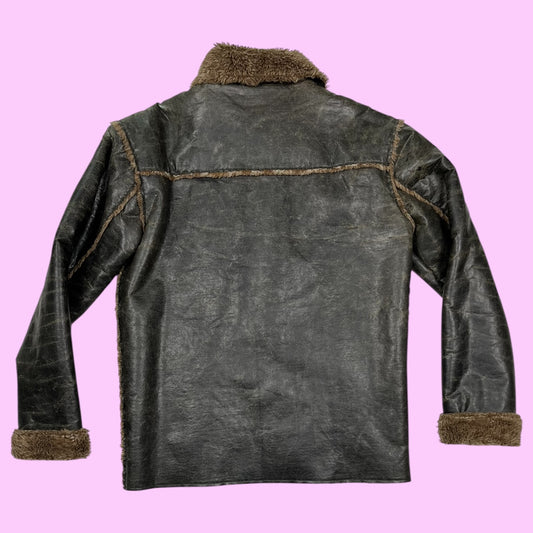 Vintage faux fur leather jacket - M