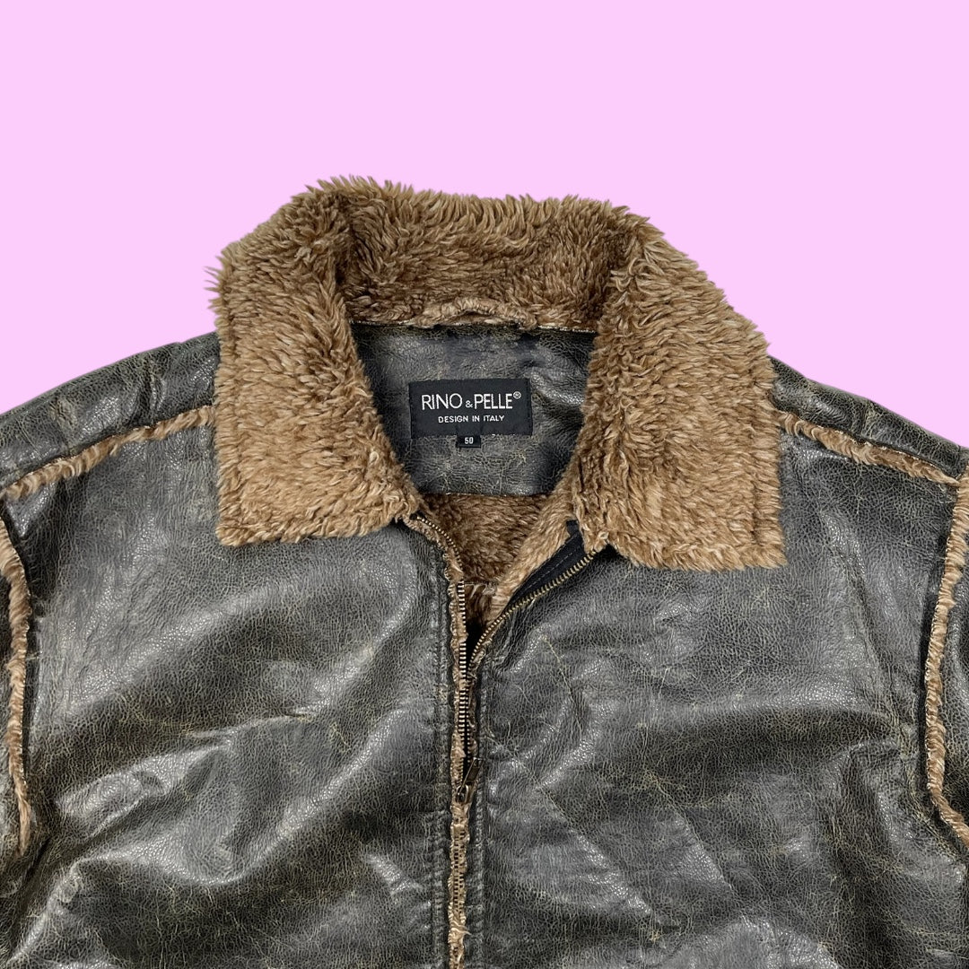 Vintage faux fur leather jacket - M