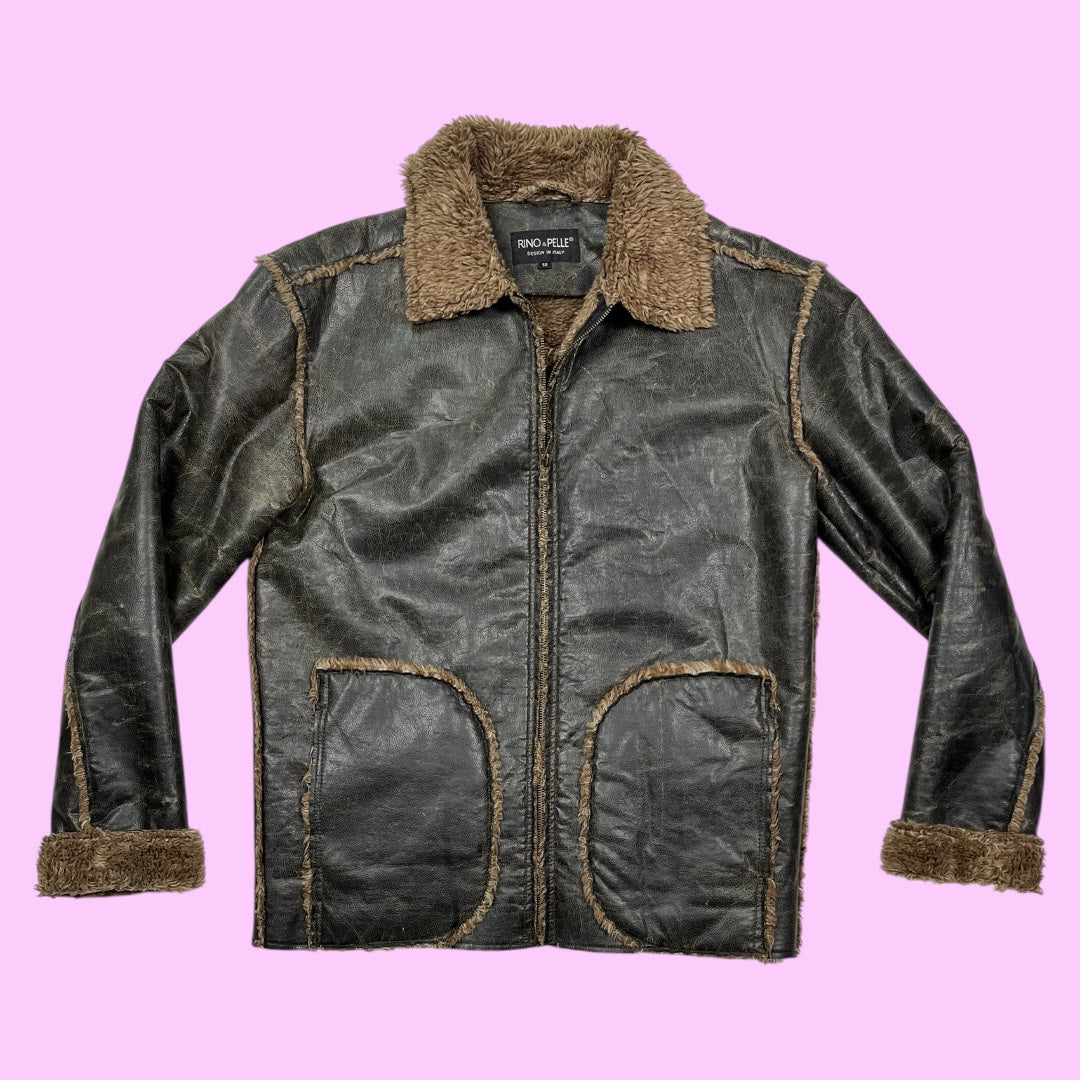 Vintage faux fur leather jacket - M