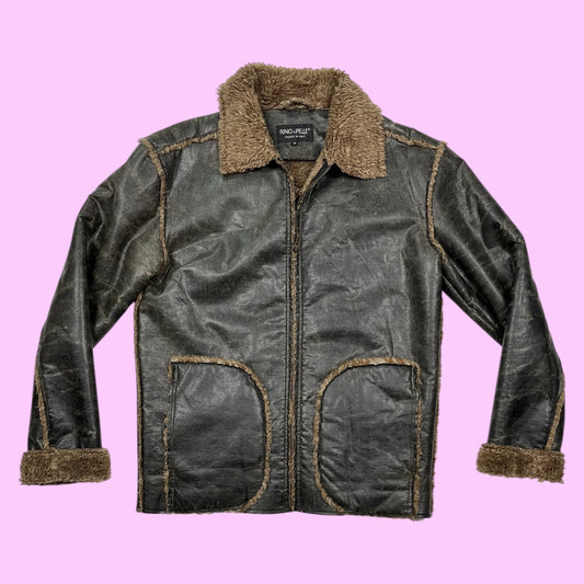 Vintage faux fur leather jacket - M